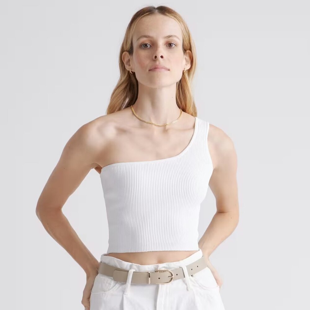 House Of Harlow 1960 One Shoulder Ribbed Knit Tank Top White